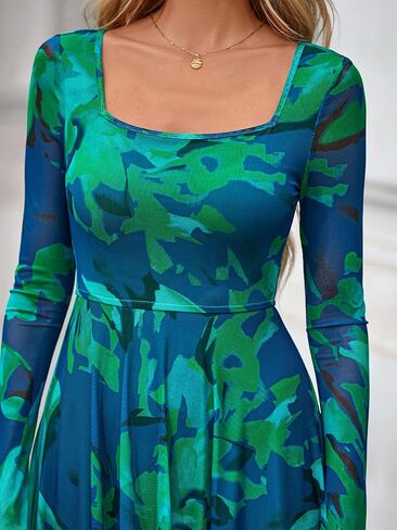 BTFBM Women Maxi Dress Fall 2025 Fashion Elegant Long Square Neck Ploral Party Party Club Dresses Guest Dresses in Kuwait