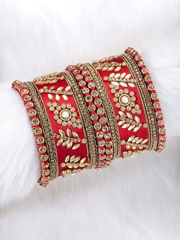 Aheli Royal Design Silk Thread Bangle Set Saree Matching Chuda Indian Traditional Wedding Fashion Jewelry for Women(Multicolor) in Saudi Arabia