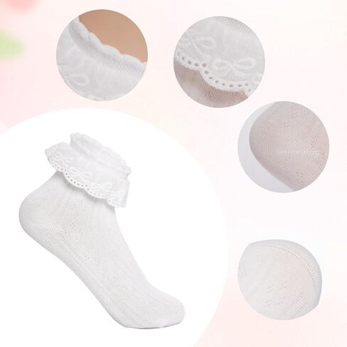3 Pairs Girls Cotton Lace Ruffle Dress Socks, Soft & Comfortable Frilly Style Socks for Little Girls in Saudi Arabia