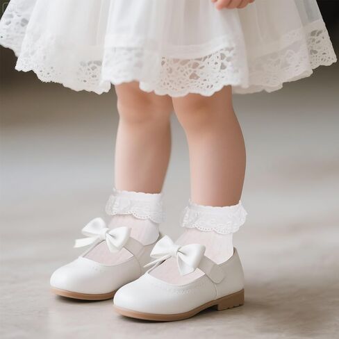 3 Pairs Girls Cotton Lace Ruffle Dress Socks, Soft & Comfortable Frilly Style Socks for Little Girls in Saudi Arabia