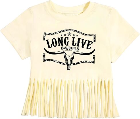 Girls Western Fringe Shirt Long Live Cowgirls Country Rodeo Shirts Kids Cow Skull Graphic Tees Tassel Fringe Tops in Saudi Arabia