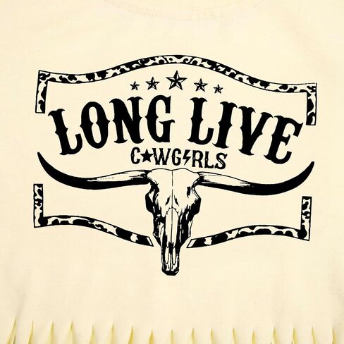 Girls Western Fringe Shirt Long Live Cowgirls Country Rodeo Shirts Kids Cow Skull Graphic Tees Tassel Fringe Tops in Saudi Arabia