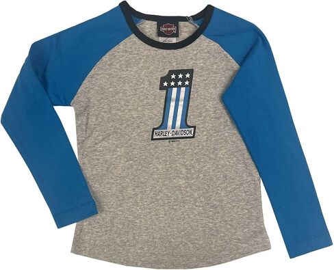 Harley-Davidson Big Girls' #1 Colorblock Rib Long Sleeve Raglan Tee - Gray in Saudi Arabia