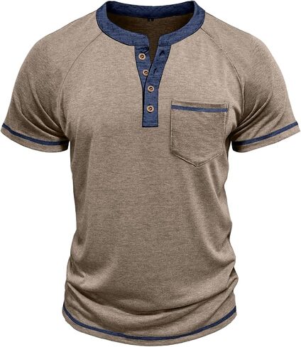 Mens Henley Shirts Short Sleeve Casual Button Basic T-Shirts Summer Classic Vintage Tee Shirts with Pocket in Saudi Arabia