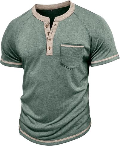 Mens Henley Shirts Short Sleeve Casual Button Basic T-Shirts Summer Classic Vintage Tee Shirts with Pocket in Saudi Arabia