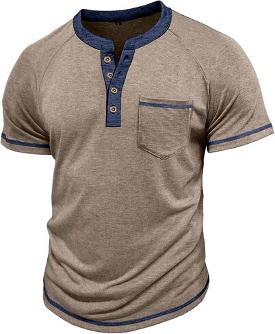 Mens Henley Shirts Short Sleeve Casual Button Basic T-Shirts Summer Classic Vintage Tee Shirts with Pocket in Saudi Arabia