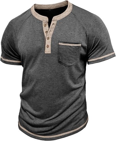 Mens Henley Shirts Short Sleeve Casual Button Basic T-Shirts Summer Classic Vintage Tee Shirts with Pocket in Saudi Arabia
