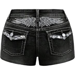 Milumia Women's Y2k Rhinestone Decor Denim Shorts Punk Skinny Mini Shorts with Pocket in Kuwait