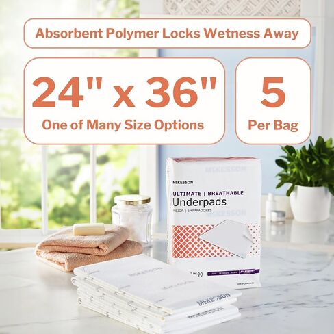 McKesson Underpads Disposable Bed Pads 24" x 36" [70 Count], Maximum Absorbency, Maximum Breathable Incontinence Chux Pads for Adults, Elderly, and Baby, Pee Pads in Saudi Arabia