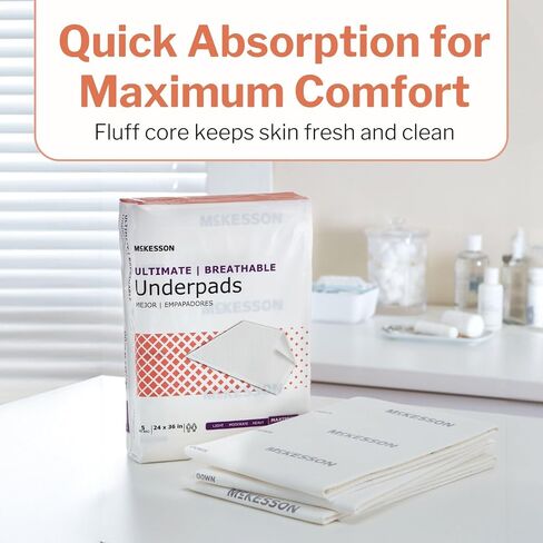 McKesson Underpads Disposable Bed Pads 24" x 36" [70 Count], Maximum Absorbency, Maximum Breathable Incontinence Chux Pads for Adults, Elderly, and Baby, Pee Pads in Saudi Arabia
