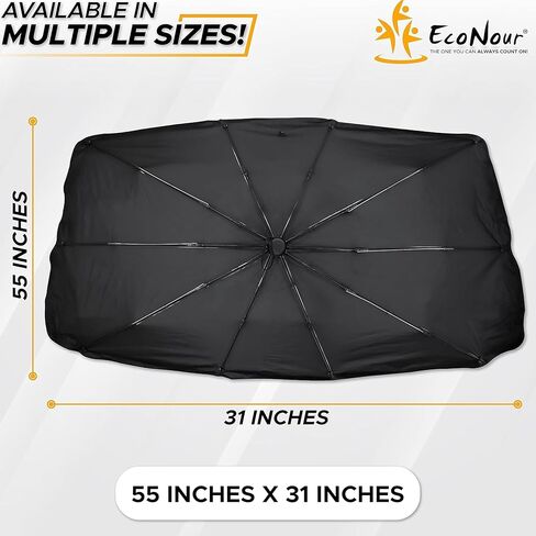 EcoNour Car Windshield Sunshade | Foldable Reflector Umbrella Sunshade for Cars, Blocks UV Rays Sun Visor Protector Sunshade to Keep Your Vehicle Cool and Damage Free (Large 55 inches x 31 inches) in Kuwait