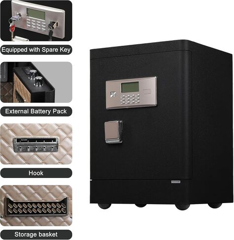 [0.66 قدم] صندوق آمن منزلي، خزائن خزانة للمنزل، آمن للمستندات مع لوحة مفاتيح إلكترونية للتركيب على الحائط أو الأرضية، صندوق أمان شخصي مع رف قابل للإزالة للأعمال المكتبية والفندقية، 0.66 قدم in Kuwait