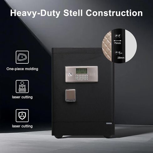 [0.66 قدم] صندوق آمن منزلي، خزائن خزانة للمنزل، آمن للمستندات مع لوحة مفاتيح إلكترونية للتركيب على الحائط أو الأرضية، صندوق أمان شخصي مع رف قابل للإزالة للأعمال المكتبية والفندقية، 0.66 قدم in Kuwait