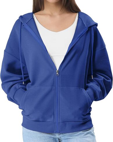 GIVON Women's Oversized Zip Up Hoodie Lightweight Thin Long Sleeve Hooded Sweatshirt with Pockets in Kuwait