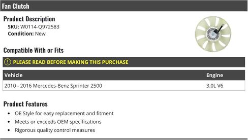 Fan Clutch - Compatible with 2010-2016 Mercedes-Benz Sprinter 2500 3.0L V6 in Saudi Arabia
