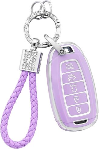 PIFOOG لـ Hyundai Elantra Key Fob Cover 2023 2022 2021 Palisade 5 أزرار حافظة مفاتيح السيارة غطاء حماية كامل أغطية وردية بلينغ سلسلة مفاتيح إكسسوارات جرلي نساء لطيف من مادة TPU in Kuwait