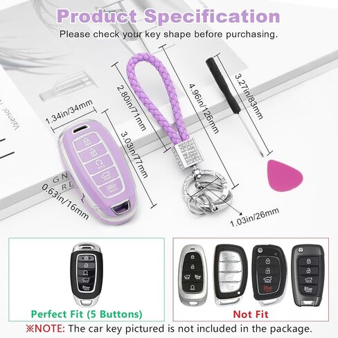 PIFOOG لـ Hyundai Elantra Key Fob Cover 2023 2022 2021 Palisade 5 أزرار حافظة مفاتيح السيارة غطاء حماية كامل أغطية وردية بلينغ سلسلة مفاتيح إكسسوارات جرلي نساء لطيف من مادة TPU in Kuwait