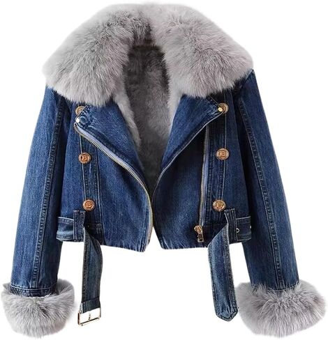 yoeasy women jack jacket jacket jacket faux faux cloy cloy shaggy Shaggy Short Park Coat Wart Winter Jean Jacket in Saudi Arabia