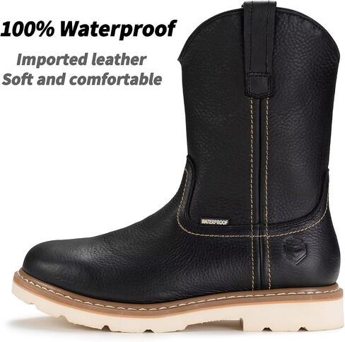 SUREWAY Men's 10" Waterproof Steel-Toe Wellington Work Boot,Full Grain Oil Crazy Horse Leather,Pull On Industrial Safety boot,Comfortable No Rubbing of Feet,Superior Oil/Slip Resistant,EH Rated in Saudi Arabia