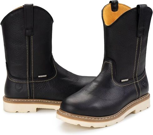 SUREWAY Men's 10" Waterproof Steel-Toe Wellington Work Boot,Full Grain Oil Crazy Horse Leather,Pull On Industrial Safety boot,Comfortable No Rubbing of Feet,Superior Oil/Slip Resistant,EH Rated in Saudi Arabia