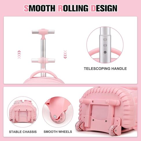 حقائب الظهر المتداول للفتيات - حقيبة الكتب مدرسة العجلات مع حقيبة الغداء وحقيبة القلم الرصاص للبنات في سن المراهقة أطفال بعجلات على ظهر حقيبة الظهر ، ودقة سفر في المدرسة المتوسطة الابتدائية (الأزرق) in Kuwait