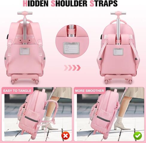 حقائب الظهر المتداول للفتيات - حقيبة الكتب مدرسة العجلات مع حقيبة الغداء وحقيبة القلم الرصاص للبنات في سن المراهقة أطفال بعجلات على ظهر حقيبة الظهر ، ودقة سفر في المدرسة المتوسطة الابتدائية (الأزرق) in Kuwait