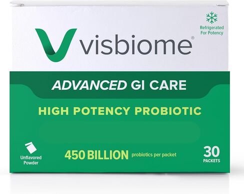 Visbiome® Advanced GI Care - Prosiotic عالية الفاعلية 450 مليار قوة - 30 حزم مسحوق غير متكافئ - صياغة De Simone الأصلية - يتم شحن البرد في مبرد قابل لإعادة التدوير مع شاشة درجة الحرارة. in Kuwait