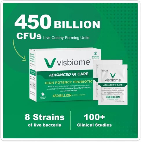 Visbiome® Advanced GI Care - Prosiotic عالية الفاعلية 450 مليار قوة - 30 حزم مسحوق غير متكافئ - صياغة De Simone الأصلية - يتم شحن البرد في مبرد قابل لإعادة التدوير مع شاشة درجة الحرارة. in Kuwait