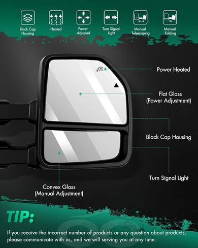 استبدال زجاج مرآة السحب المحدبة السفلية من SCITOO مع عدسة مرآة جانبية للسائق الأيسر والراكب الأيمن متوافقة مع 1999-2016 لفورد F250 F350 F450 F550 Super Duty 2000-2005 لـ Ford Excursion in Kuwait