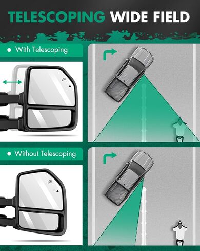 استبدال زجاج مرآة السحب المحدبة السفلية من SCITOO مع عدسة مرآة جانبية للسائق الأيسر والراكب الأيمن متوافقة مع 1999-2016 لفورد F250 F350 F450 F550 Super Duty 2000-2005 لـ Ford Excursion in Kuwait