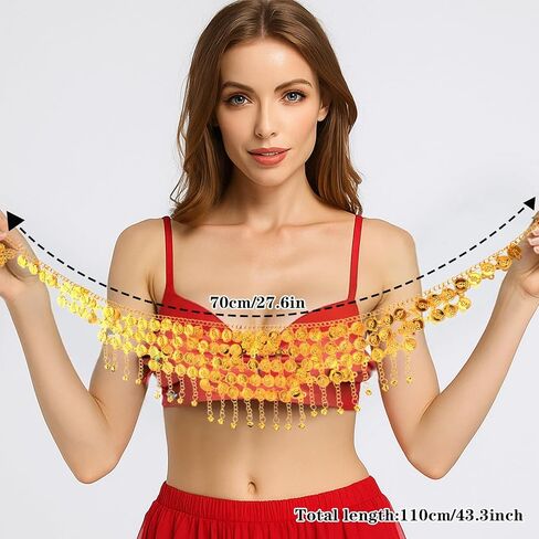 Coins Belly Dance Hip Scarf Belt Belly Dancing Coins Skirts Chain Belt Women's Bellys Dance Tower Shape Metal Hip Scarf Adjustable Coin Belts Chain for Bellydance Halloween Costume Accessory Gold in Saudi Arabia