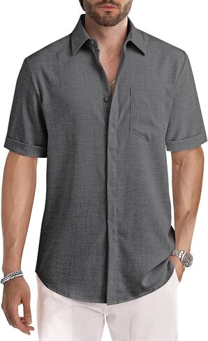 JMIERR Men's Casual Stylish Short Sleeve Button-Up Striped Dress Shirts Cotton Beach Shirt in Saudi Arabia