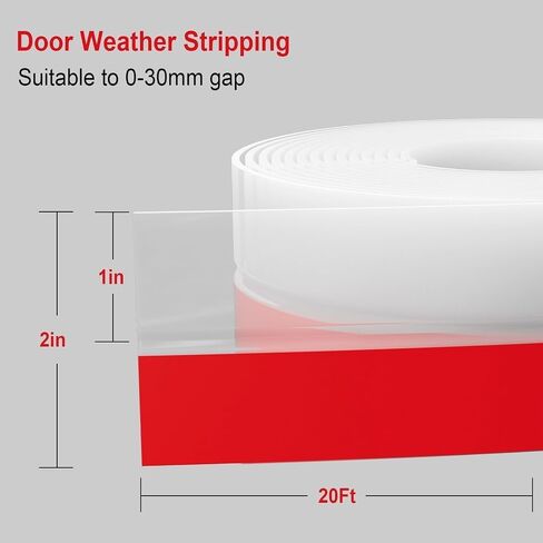 Weather Stripping Door Seal, 2 inch Silicone Door Weather Stripping Door Seal Strip, Side and Bottom Gaps Insulation Strip for Door Frame, Window(20ft) in Saudi Arabia
