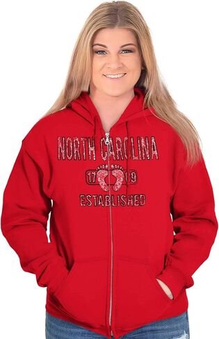 Brisco Brands North Carolina Footprint Stencil Cool Zip Up Hoodie Mens Womens in Saudi Arabia