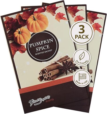 Simplicity Scents Pumpkin Spice Sacted Sachets حزمة من 3 ، خريف وشتاء - أكياس معطرة طويلة الأمد ، العطور المنزلية ، معطر الهواء ومزيل العرق للخزانة أو الغرفة أو الدرج أو السيارات ، مصنوعة في الولايات المتحدة الأمريكية in Kuwait