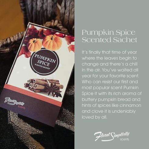 Simplicity Scents Pumpkin Spice Sacted Sachets حزمة من 3 ، خريف وشتاء - أكياس معطرة طويلة الأمد ، العطور المنزلية ، معطر الهواء ومزيل العرق للخزانة أو الغرفة أو الدرج أو السيارات ، مصنوعة في الولايات المتحدة الأمريكية in Kuwait