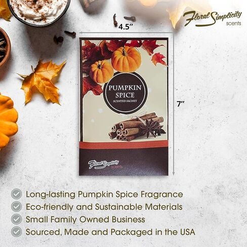 Simplicity Scents Pumpkin Spice Sacted Sachets حزمة من 3 ، خريف وشتاء - أكياس معطرة طويلة الأمد ، العطور المنزلية ، معطر الهواء ومزيل العرق للخزانة أو الغرفة أو الدرج أو السيارات ، مصنوعة في الولايات المتحدة الأمريكية in Kuwait