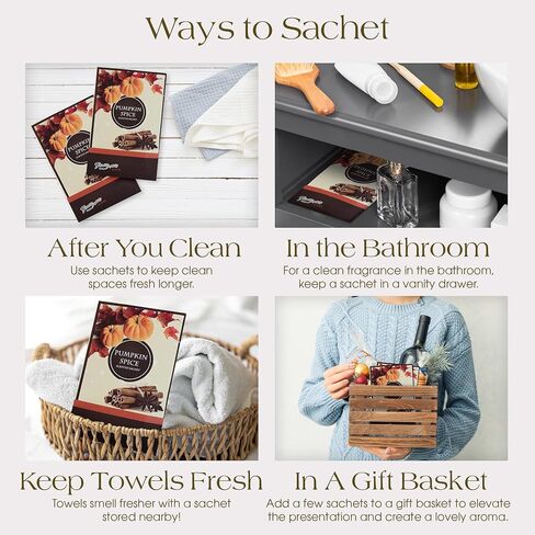 Simplicity Scents Pumpkin Spice Sacted Sachets حزمة من 3 ، خريف وشتاء - أكياس معطرة طويلة الأمد ، العطور المنزلية ، معطر الهواء ومزيل العرق للخزانة أو الغرفة أو الدرج أو السيارات ، مصنوعة في الولايات المتحدة الأمريكية in Kuwait