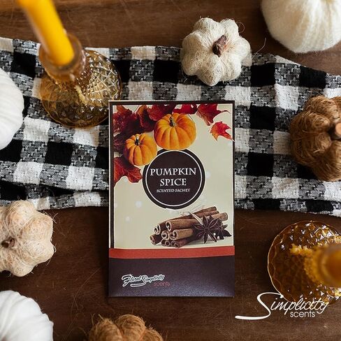 Simplicity Scents Pumpkin Spice Sacted Sachets حزمة من 3 ، خريف وشتاء - أكياس معطرة طويلة الأمد ، العطور المنزلية ، معطر الهواء ومزيل العرق للخزانة أو الغرفة أو الدرج أو السيارات ، مصنوعة في الولايات المتحدة الأمريكية in Kuwait