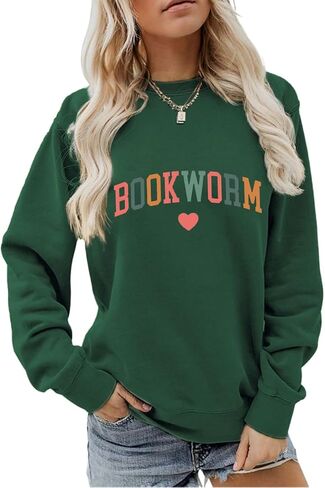 Bookworm Women Sweatshirts Funny Reading Graphic Shirt Long Sleeve Teacher Life Pullover Crewneck Sweat Shirt in Saudi Arabia