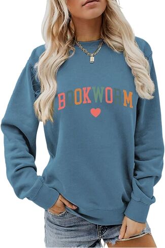 Bookworm Women Sweatshirts Funny Reading Graphic Shirt Long Sleeve Teacher Life Pullover Crewneck Sweat Shirt in Saudi Arabia
