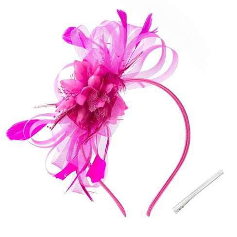 Women's Fascinators Feathers Mesh Ribbons Tea Party Hats with Headband and Clip Fascinator Hat (White) in Kuwait