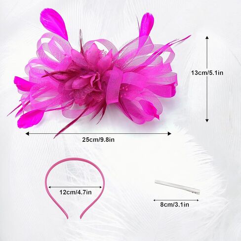 Women's Fascinators Feathers Mesh Ribbons Tea Party Hats with Headband and Clip Fascinator Hat (White) in Kuwait