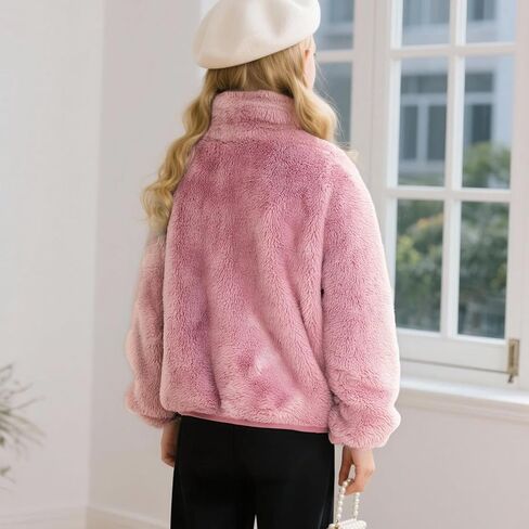 RKSTN Kids Fall Winter Coat Zip Up Fleece Jacket with Pockets Warm Plush Outwear Boys Girls Stand-Up Collar Cute Tops in Saudi Arabia