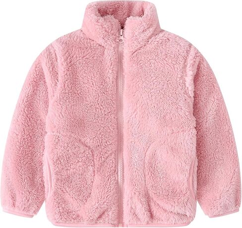 RKSTN Kids Fall Winter Coat Zip Up Fleece Jacket with Pockets Warm Plush Outwear Boys Girls Stand-Up Collar Cute Tops in Saudi Arabia