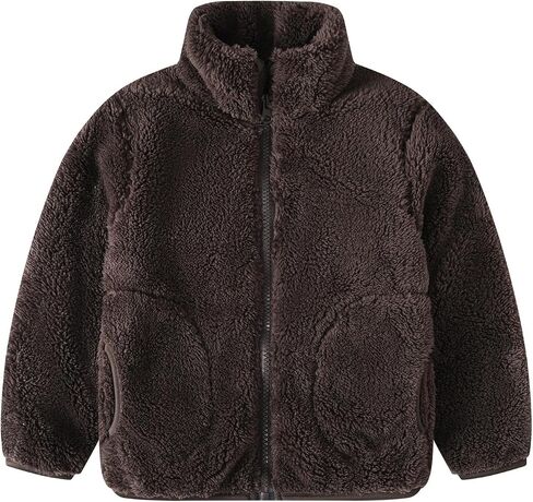 RKSTN Kids Fall Winter Coat Zip Up Fleece Jacket with Pockets Warm Plush Outwear Boys Girls Stand-Up Collar Cute Tops in Saudi Arabia