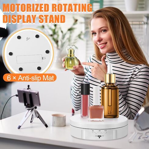 Weysat 3 in1 شاشة عرض مقطوعة الموتيد 360 قرص إلكتروني مع 5.74/7.08/8.66 '' شاشة عرض الغزل البديل مع التحكم عن بعد ، كابل USB لعرض المجوهرات التصوير الفوتوغرافي in Saudi Arabia