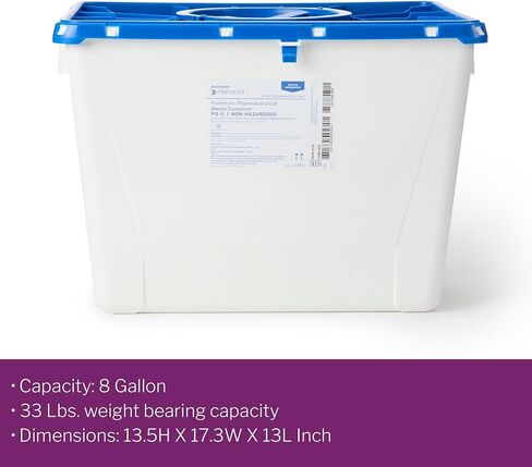 McKesson Prevent Pharmaceutical Sharps Container, Premium - PG-II, Non-Hazardous, Plastic, Vertical Entry, Rotating Lid - 8 gal, 13 in x 17 3/10 in x 13 1/2 in, 1 Count in Saudi Arabia