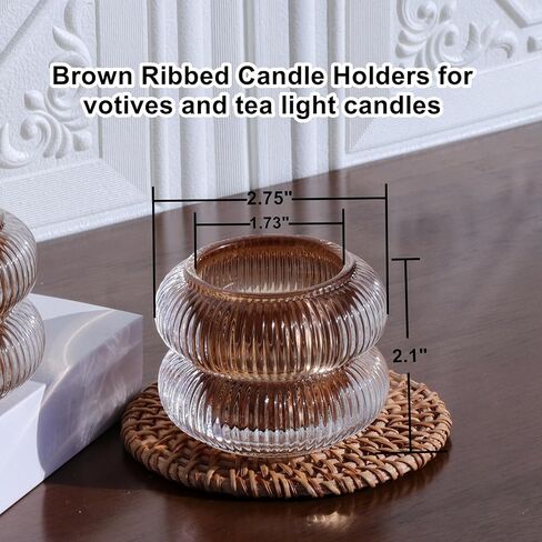 حاملي شموع شموع Woho مضلع مجموعة من 6 لطاولة الزفاف ، Amber Tealight Candle Holder Glass for Home Decor ، حامل شمعة شاي خمر لعيد الشكر/السقوط (بني ، 2.1 "H × 2.75" د) in Kuwait
