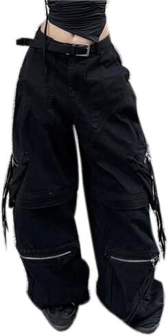 MEINVQIAOTI Streetwear Hip Hop Street Dance Streamer Goth Black Cargo Pants for Women Baggy Grunge High Waisted Cargo Pants in Kuwait